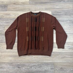 Tosani Canada Sweater Sz XL Brown Vtg 80s 90s Cotton 3D Knit Dad Grandpacore